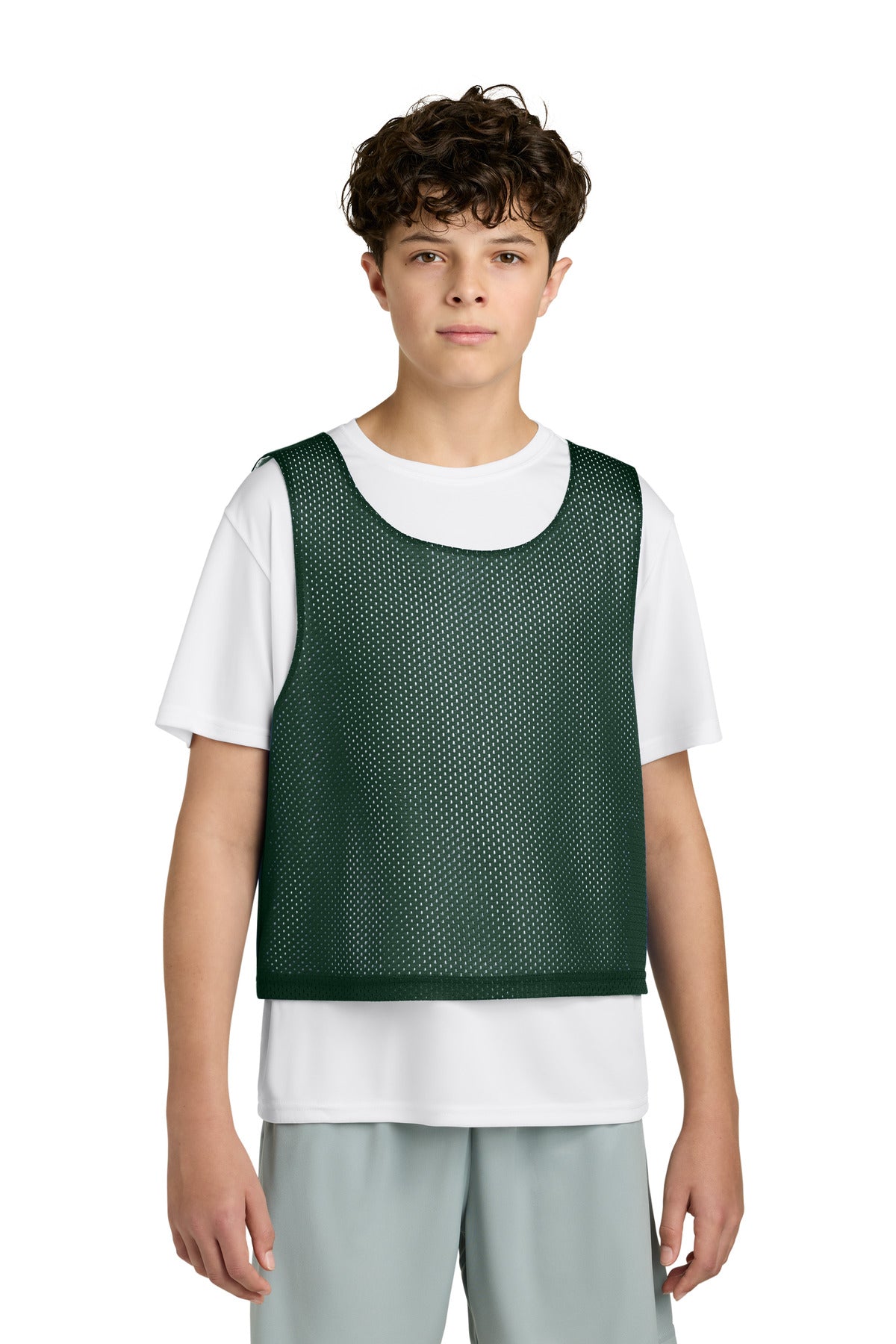 Sport-Tek Youth Lacrosse Reversible Pinnie YST512 in Forest Green/ White