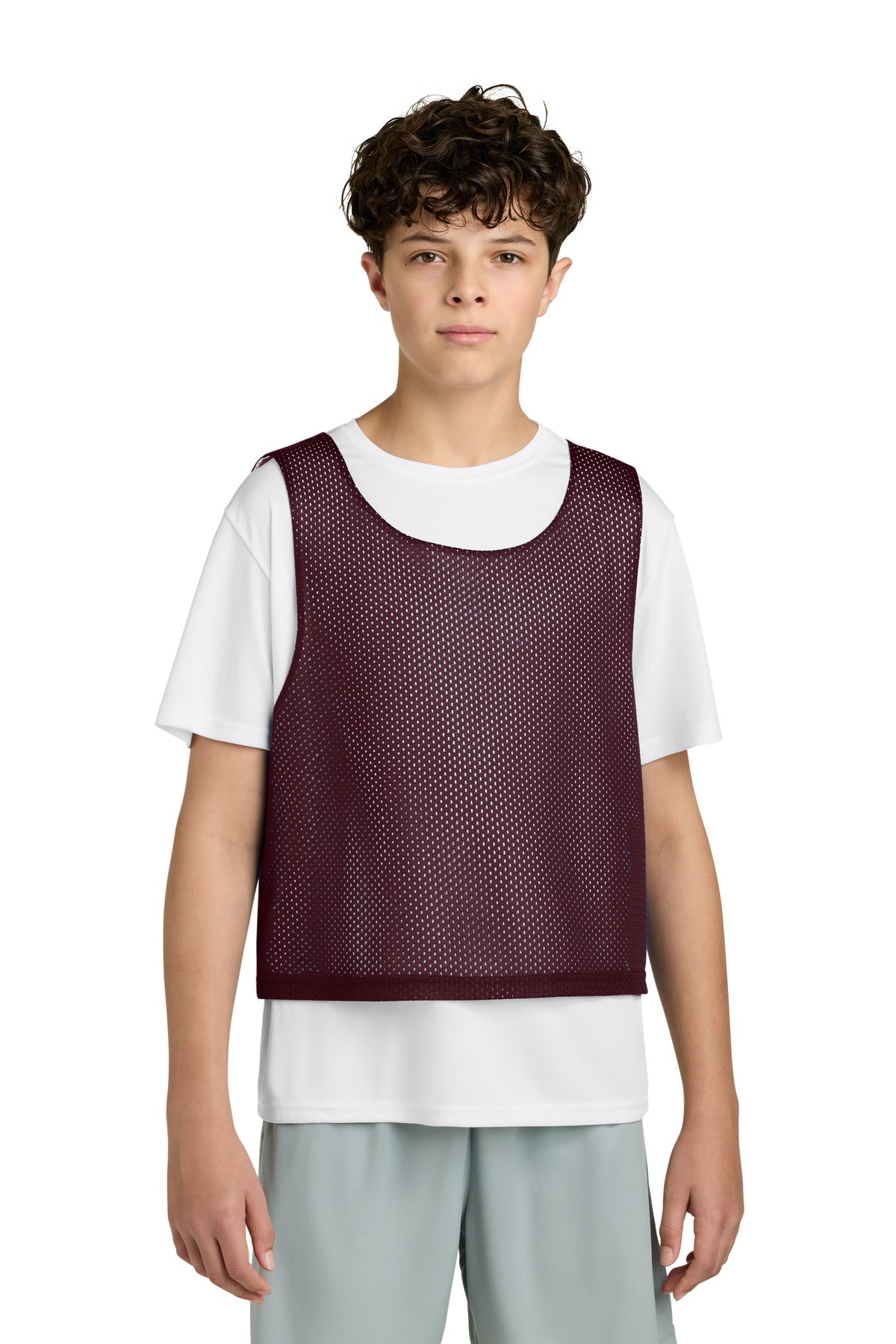 Sport-Tek Youth Lacrosse Reversible Pinnie YST512 in Maroon/ White