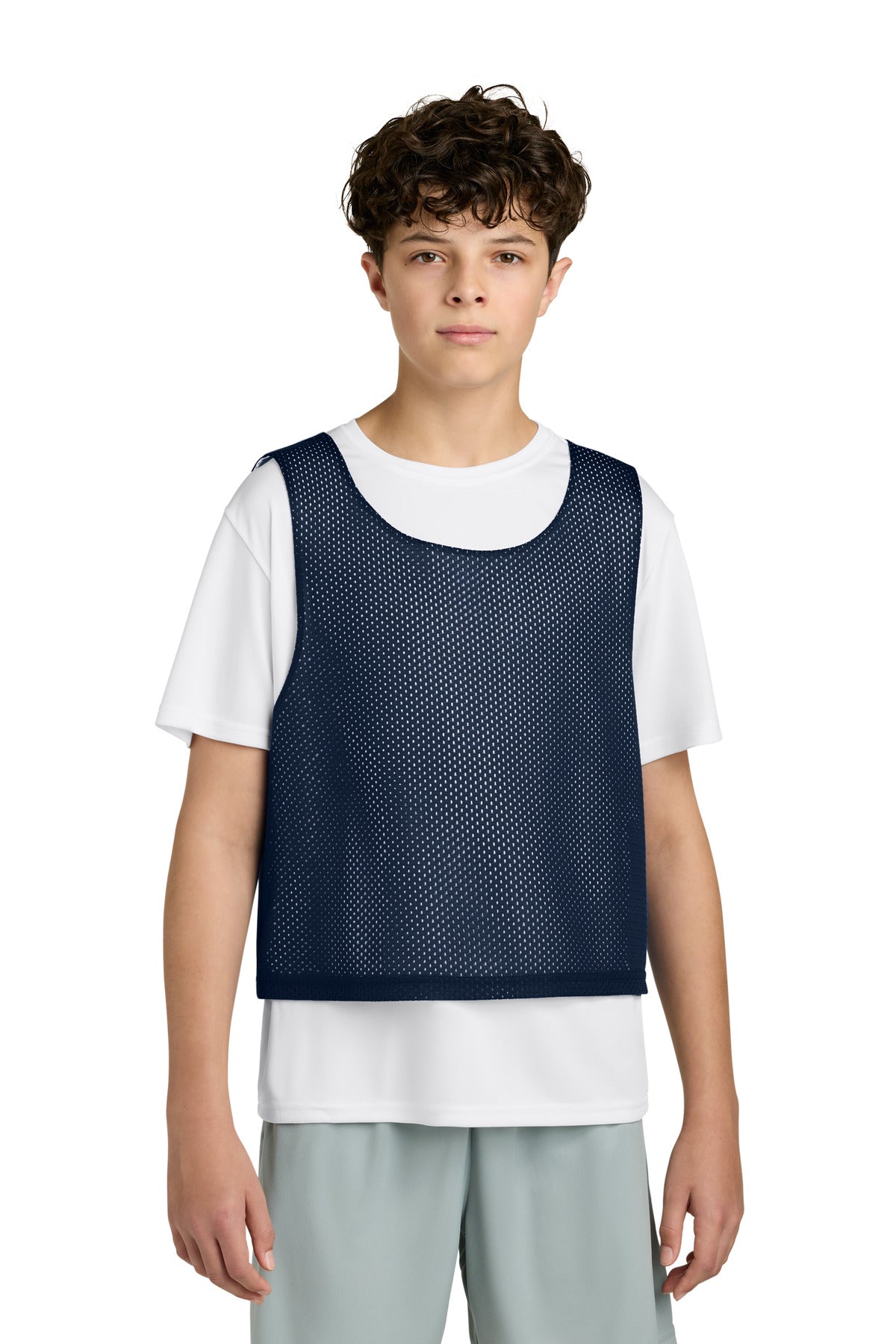Sport-Tek Youth Lacrosse Reversible Pinnie YST512 in True Navy/ White