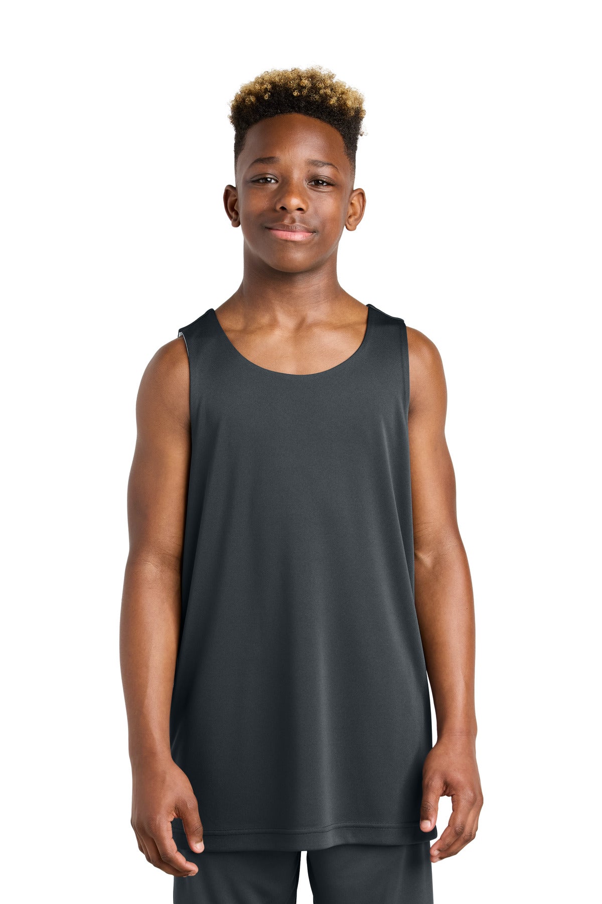 Sport-Tek Youth PosiCharge Competitor Rev Tank YST551 in Iron Grey/ White
