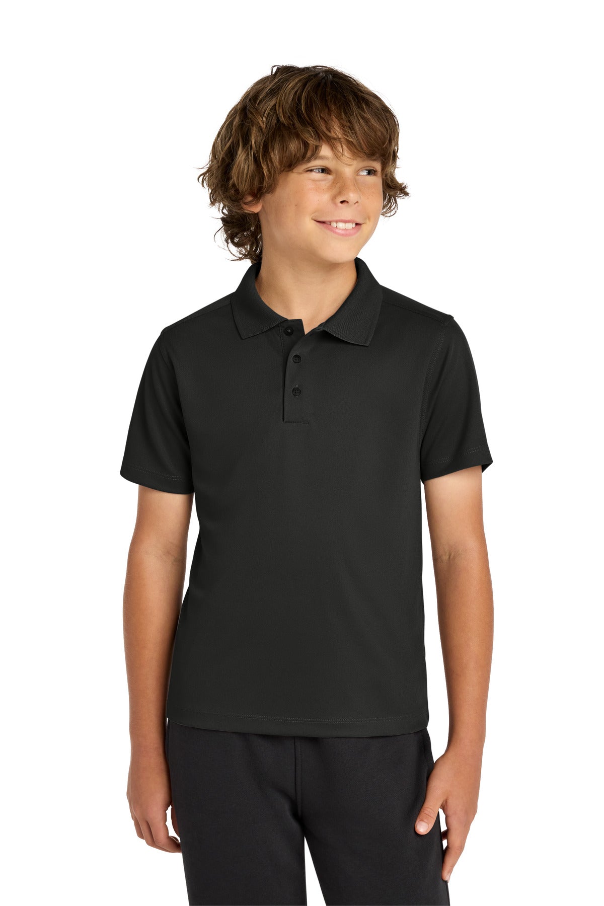 Sport-Tek Youth UV Micropique Polo YST740 in Black