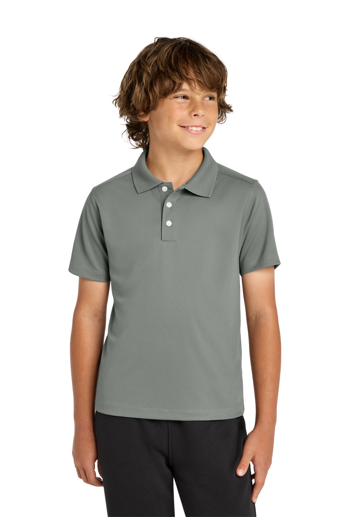 Sport-Tek Youth UV Micropique Polo YST740 in Grey Concrete