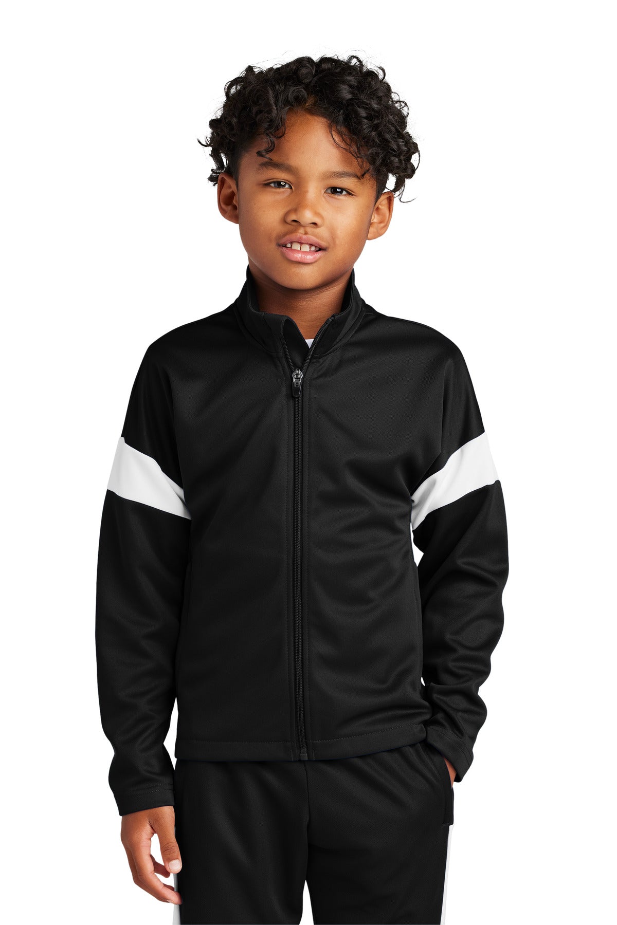 Sport-Tek Youth Travel Full-Zip Jacket YST800 in Black/ White