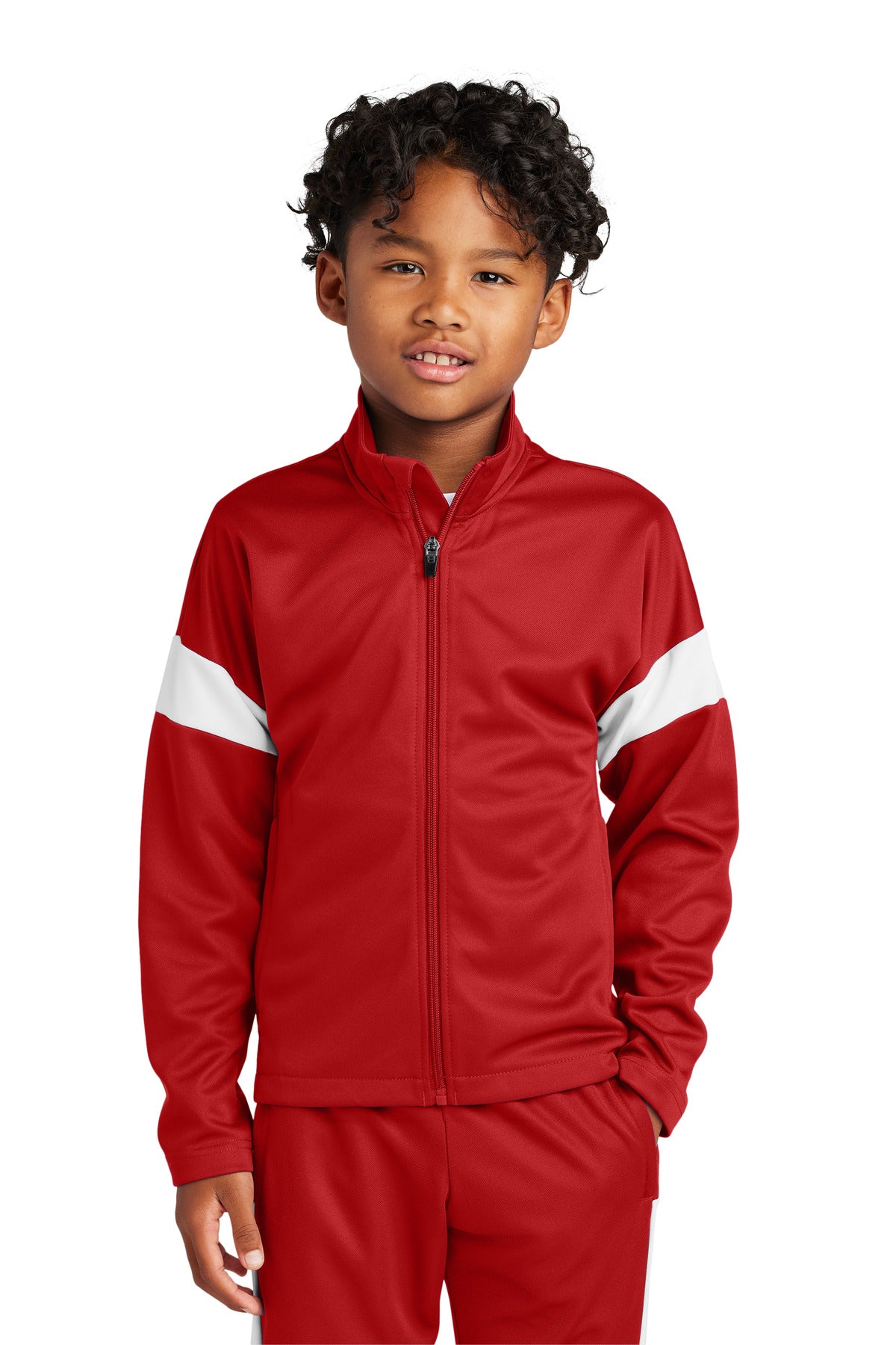 Sport-Tek Youth Travel Full-Zip Jacket YST800 in Deep Red/ White