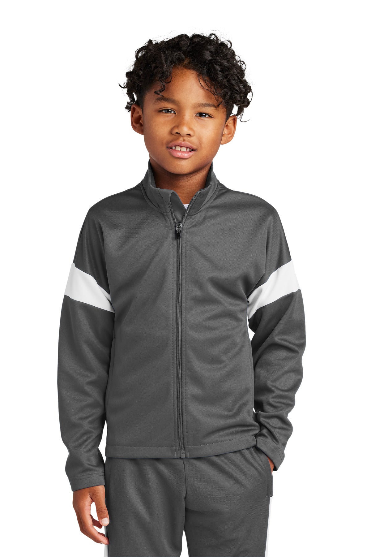 Sport-Tek Youth Travel Full-Zip Jacket YST800 in Iron Grey/ White