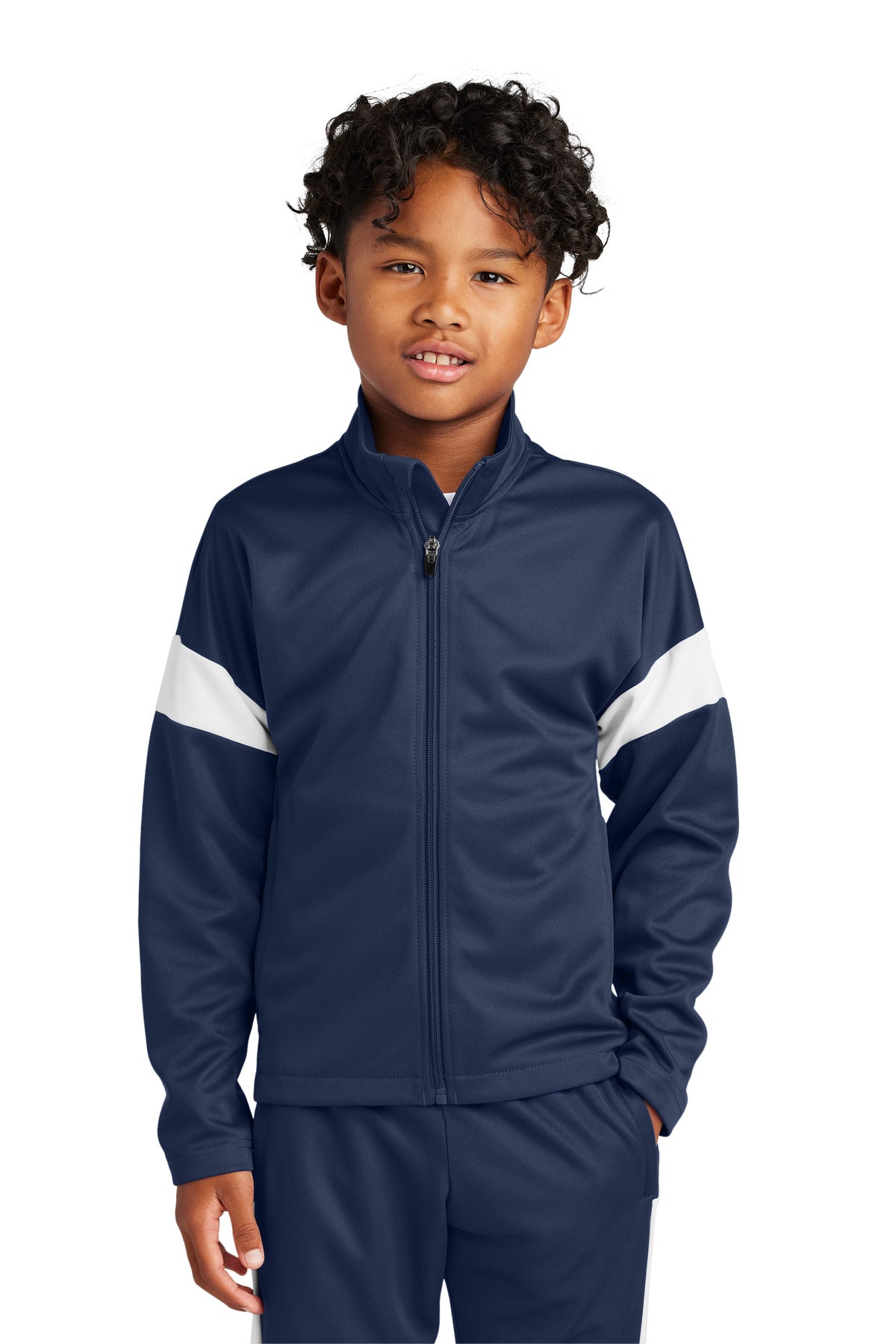 Sport-Tek Youth Travel Full-Zip Jacket YST800 in True Navy/ White
