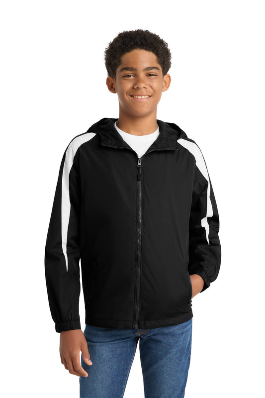 Sport-Tek Youth Fleece-Lined Colorblock Jacket. YST81 in Black/ White