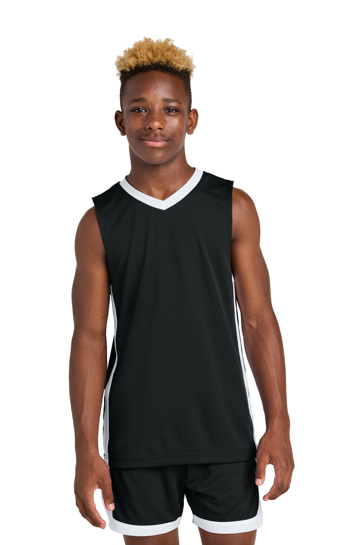 Sport-Tek Youth Rival Basketball Rev Jersey YST900 in Black/ White