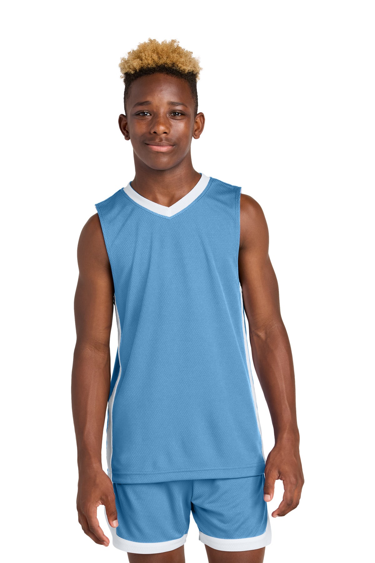 Sport-Tek Youth Rival Basketball Rev Jersey YST900 in Carolina Blue/ White