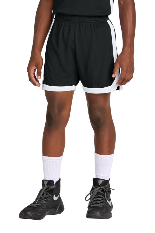 Sport-Tek Youth Rival Basketball 5  Short YST901 in Black/ White