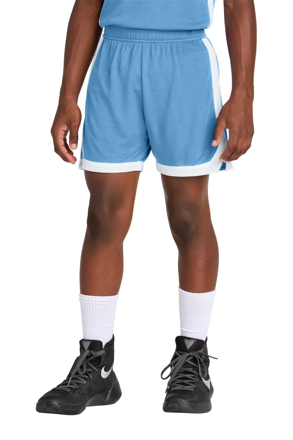 Sport-Tek Youth Rival Basketball 5  Short YST901 in Carolina Blue/ White