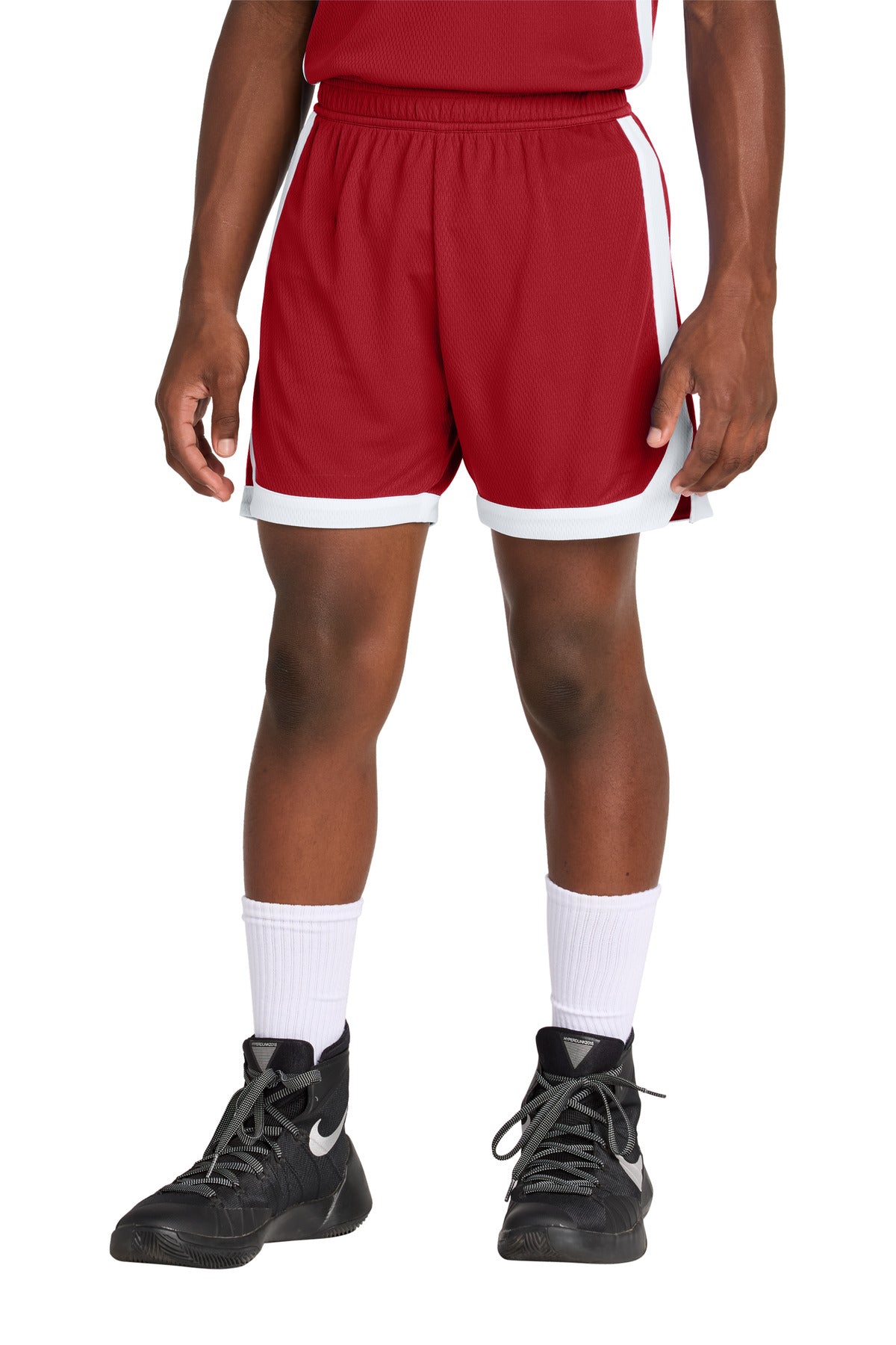 Sport-Tek Youth Rival Basketball 5  Short YST901 in Deep Red/ White