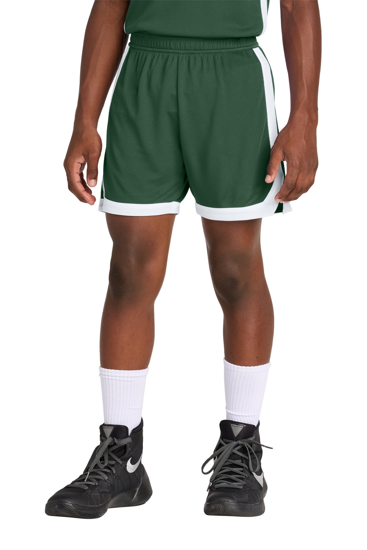 Sport-Tek Youth Rival Basketball 5  Short YST901 in Forest Green/ White