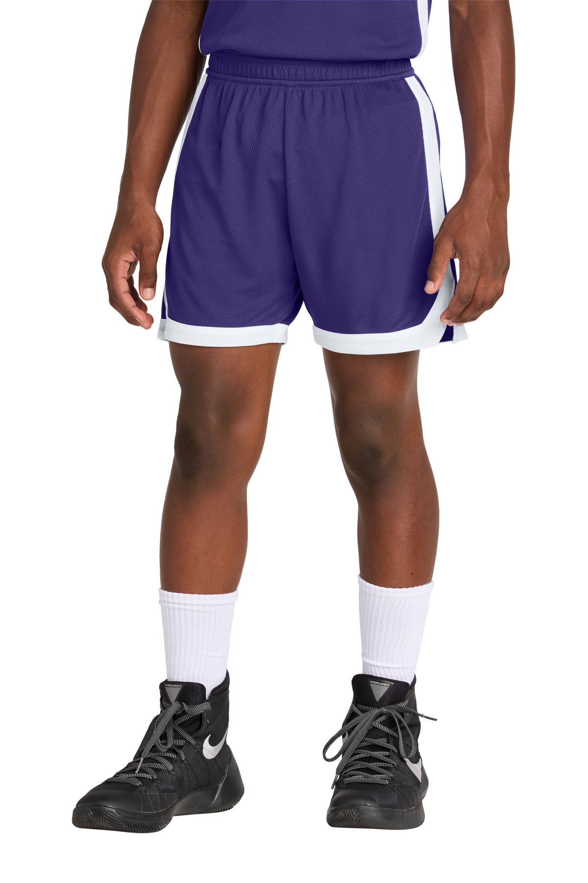 Sport-Tek Youth Rival Basketball 5  Short YST901 in Purple/ White