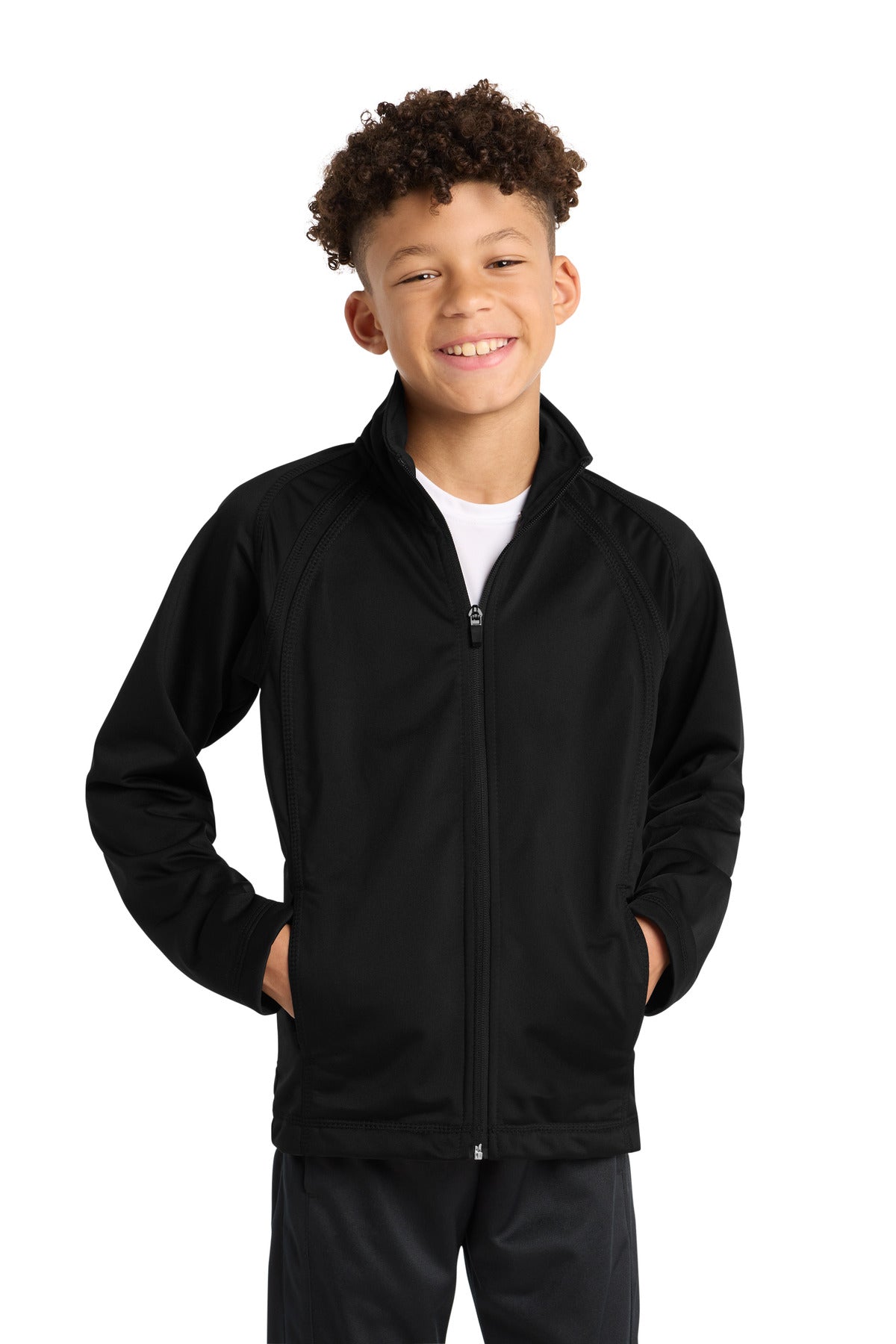 Sport-Tek Youth Tricot Track Jacket. YST90 in Black/ Black
