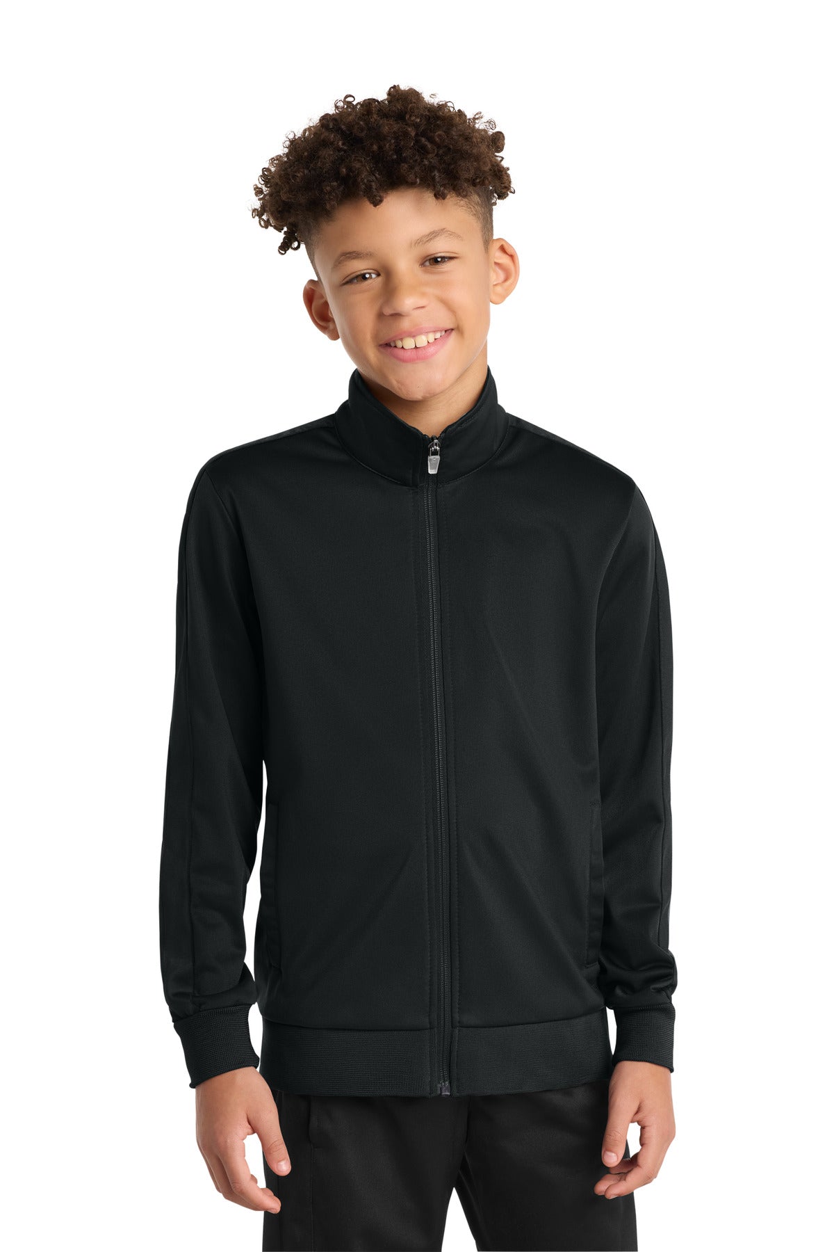 Sport-Tek  Youth Tricot Sleeve Stripe Track Jacket. YST94 in Black/ Black