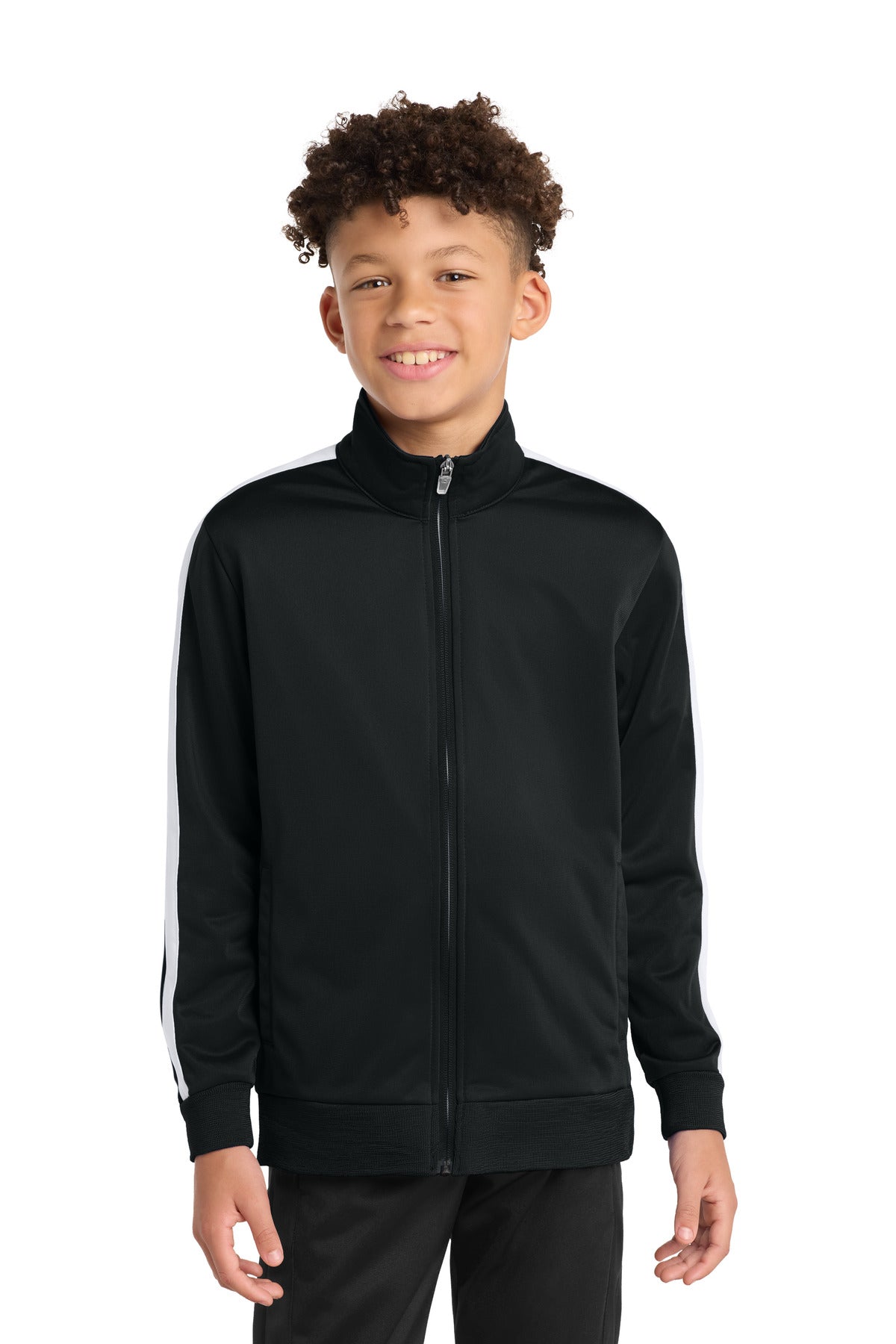Sport-Tek  Youth Tricot Sleeve Stripe Track Jacket. YST94 in Black/ White