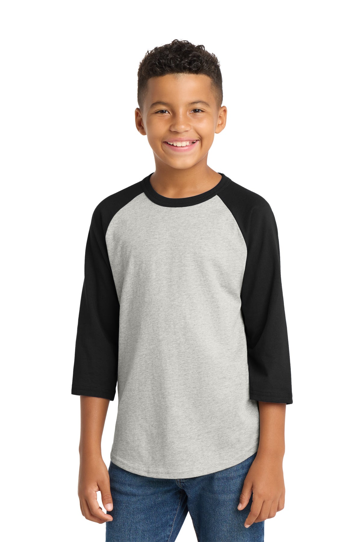 Sport-Tek Youth Colorblock Raglan Jersey.  YT200 in Heather Grey/ Black