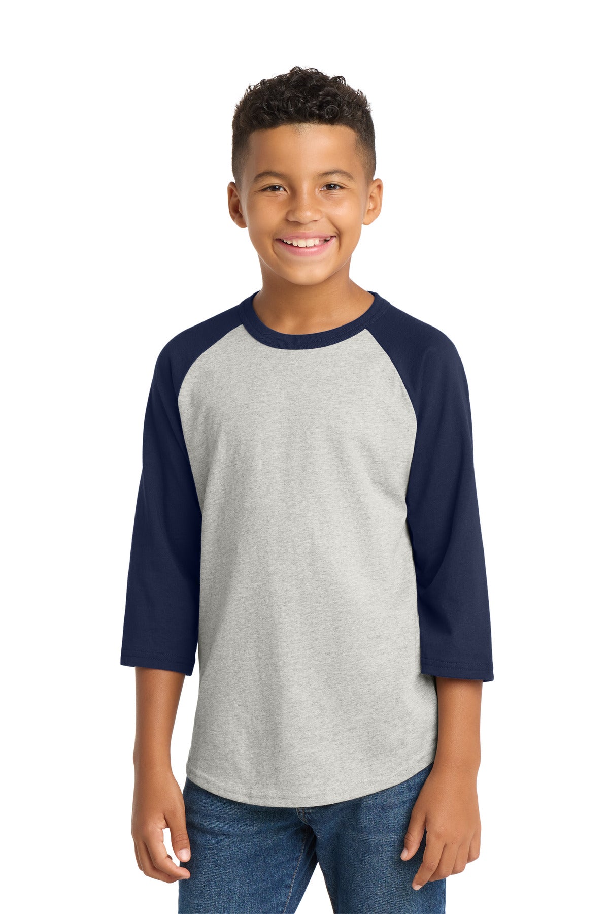Sport-Tek Youth Colorblock Raglan Jersey.  YT200 in Heather Grey/ Navy