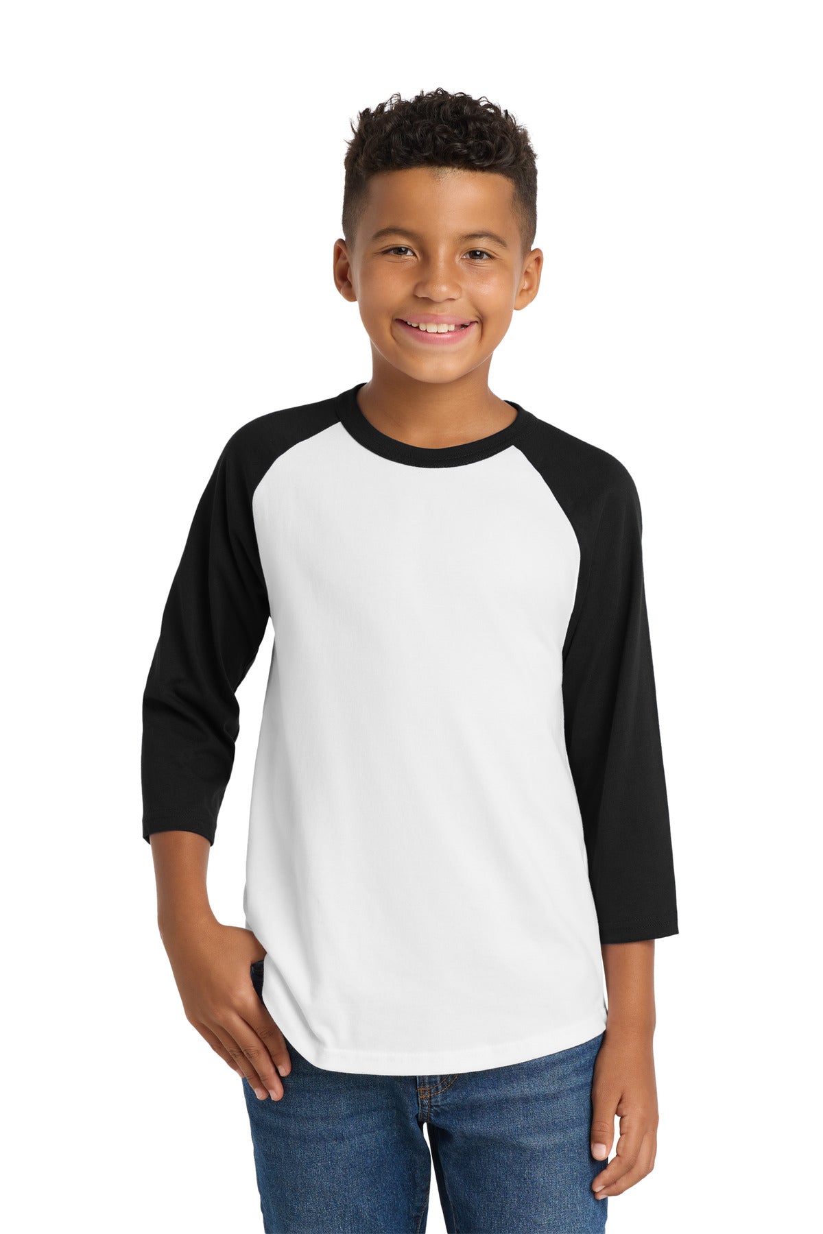 Sport-Tek Youth Colorblock Raglan Jersey.  YT200 in White/ Black