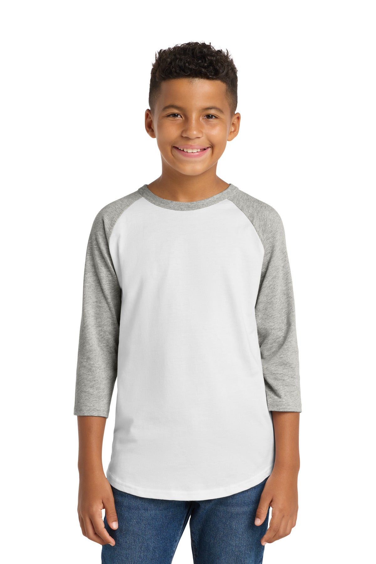 Sport-Tek Youth Colorblock Raglan Jersey.  YT200 in White/ Heather Grey
