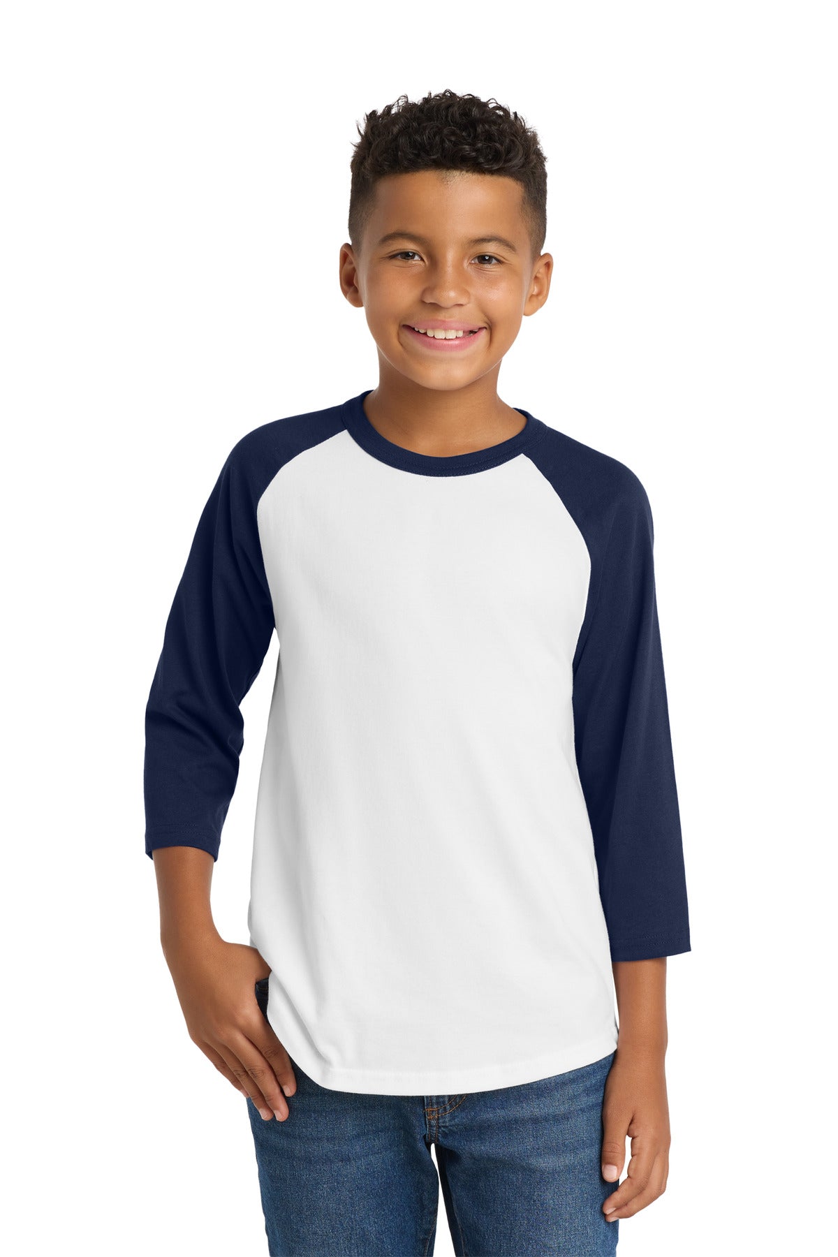 Sport-Tek Youth Colorblock Raglan Jersey.  YT200 in White/ Navy