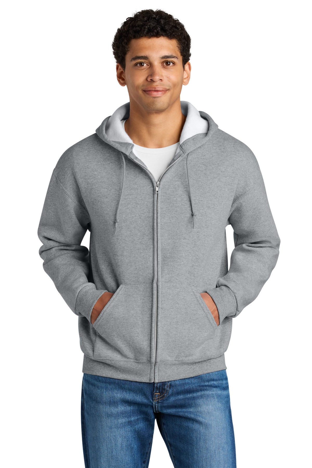 Jerzees Rugged Unisex Full-Zip Hooded Sweatshirt Z12M in Athletic Heather